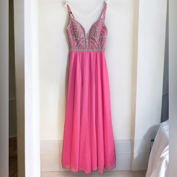 Vienna Prom Dress Pink with Silver Rhinestones Size 2 - Picture 4 of 12